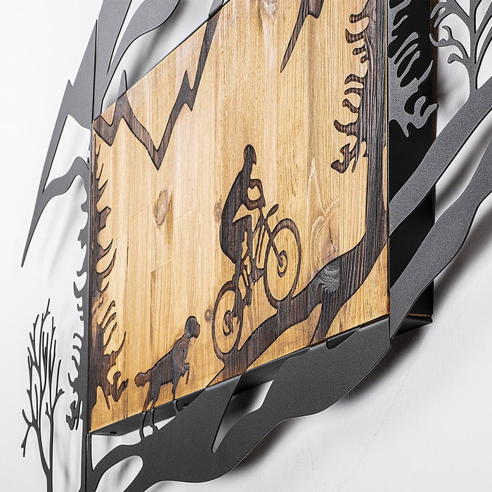 Wallity Bicycle Riding in Nature 1 - Escultura de Pared de Madera y Metal en Nogal y Negro